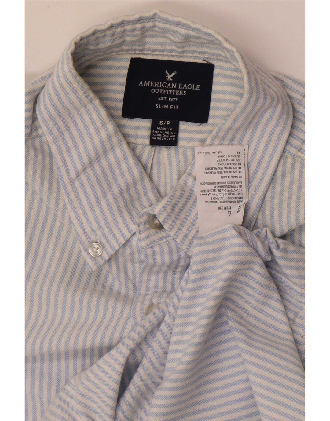 Camicia da uomo slim fit American Eagle piccola in cotone a righe blu