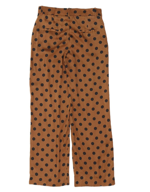 Pantaloni da completo da donna ZARA a gamba larga XS W24 L30 Poliestere a pois marrone