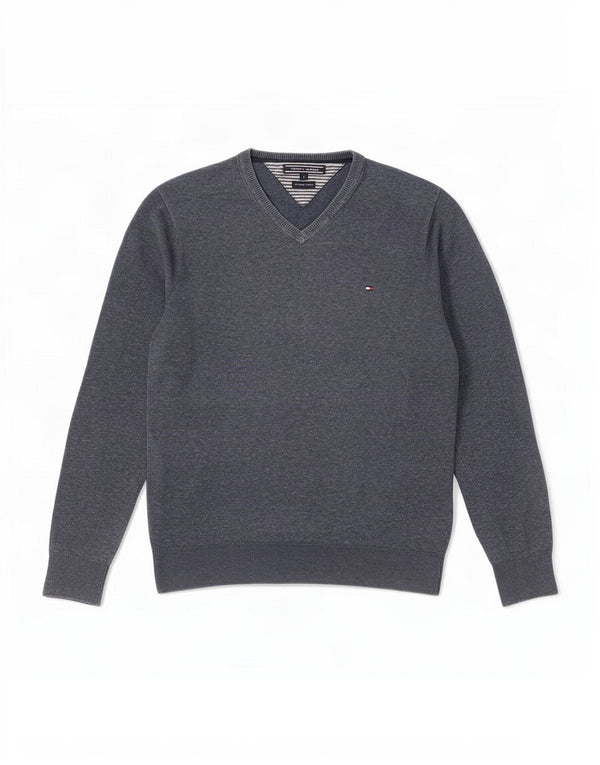 Maglione maglione con scollo a V da uomo Tommy Hilfiger piccolo cotone screziato blu navy