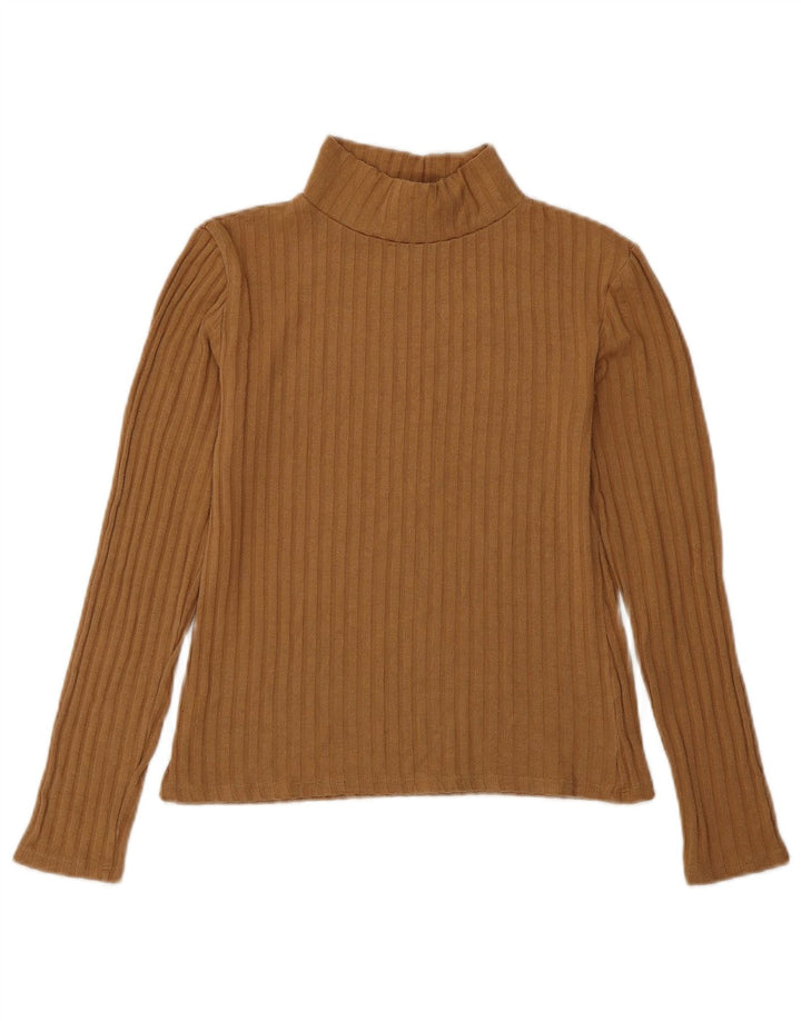 Topshop Donna Crop Top Manica Lunga UK 8 Piccolo Marrone