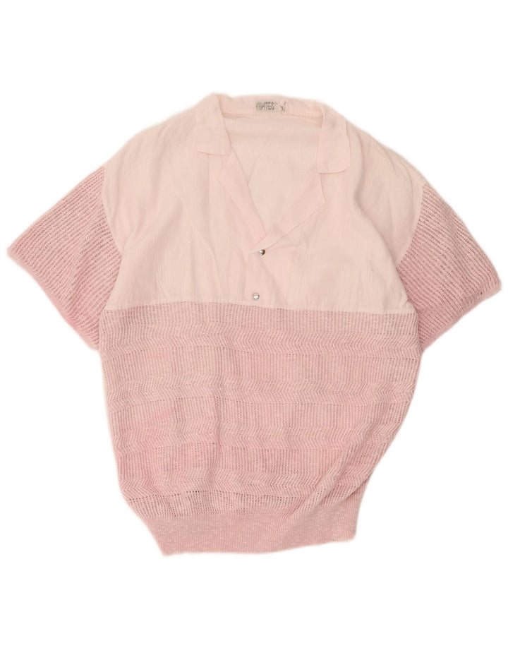 Camicia pullover vintage da uomo a maniche corte rosa medio