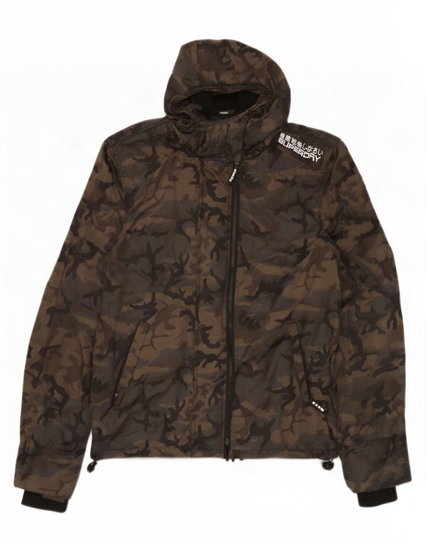 Giacca antipioggia da uomo con cappuccio Superdry UK 42 XL nylon mimetico multicolore