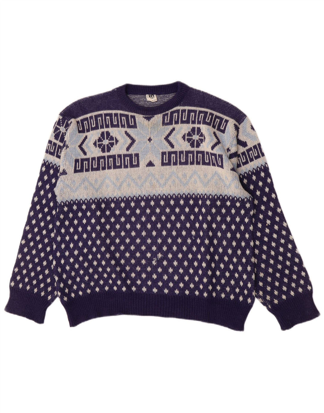 Maglione maglione girocollo da uomo vintage medio blu navy geometrico