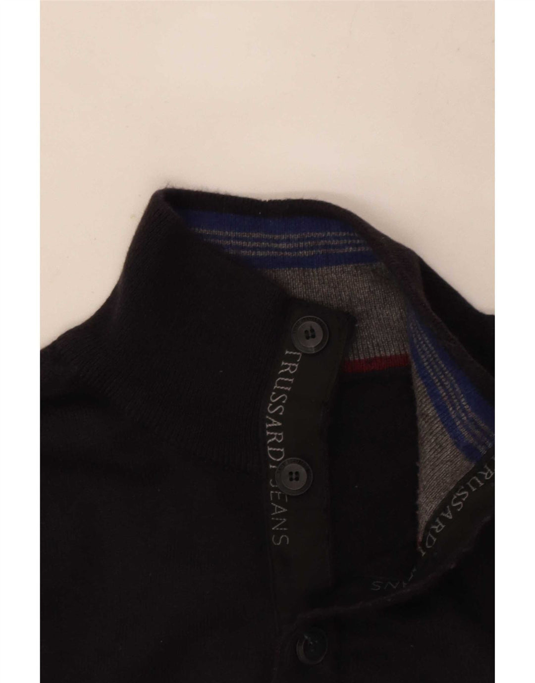 Maglione Uomo Trussardi Jeans con Collo a Bottoni Blu Navy Medio