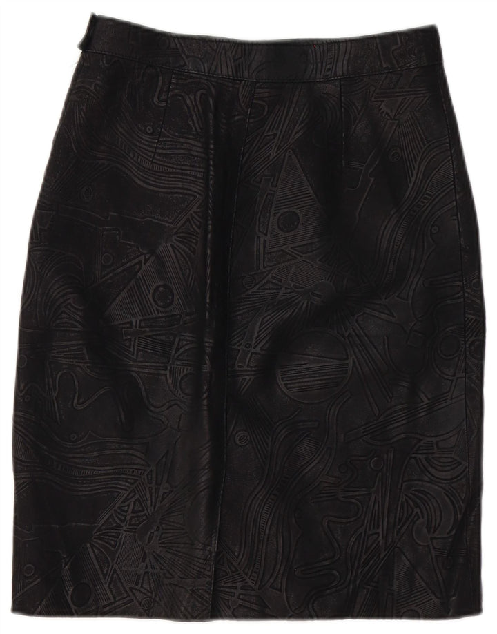 Gonna in pelle vintage da donna W26 piccola nera geometrica