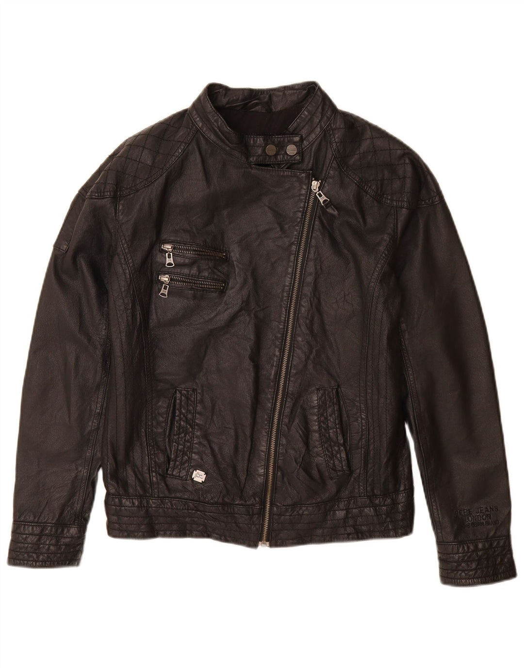 Giacca da motociclista in pelle da donna PEPE Jeans UK 14 Pelle nera media
