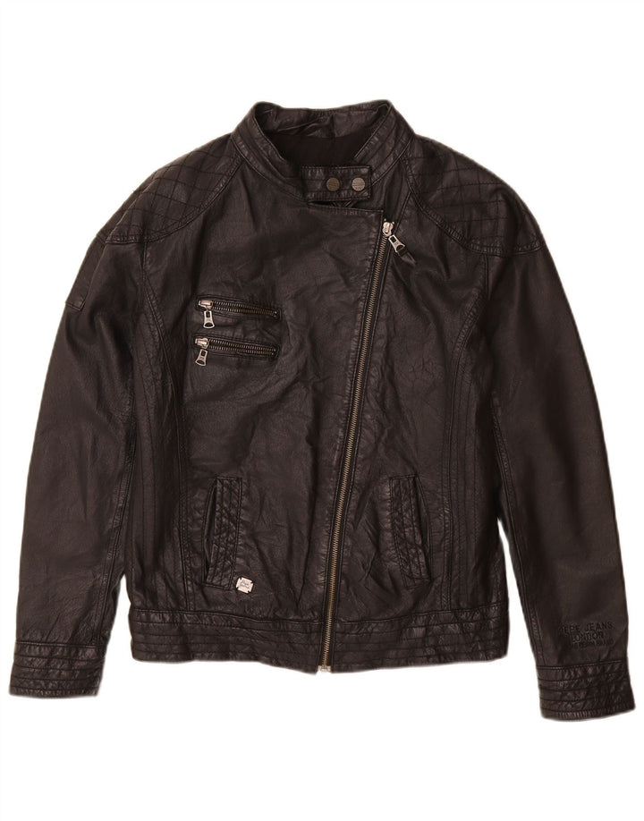 Giacca da motociclista in pelle da donna PEPE Jeans UK 14 Pelle nera media