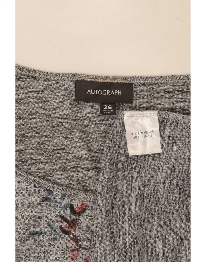 Marks & Spencer Top con grafica autografa da donna manica 3/4 UK 26 5XL Grigio