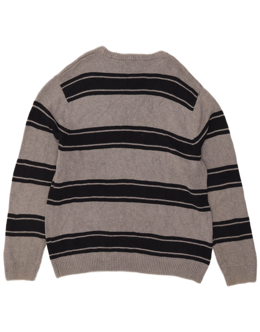 Maglione maglione girocollo da uomo Chaps XL in cotone a righe grigie