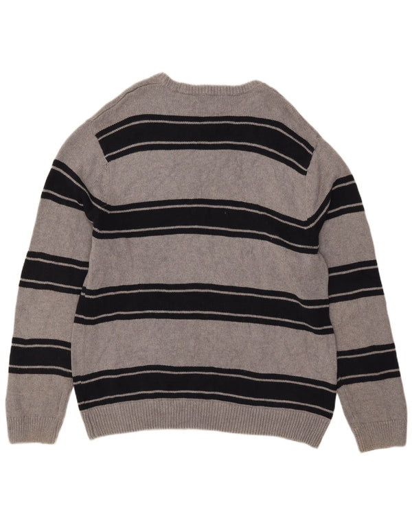 Maglione maglione girocollo da uomo Chaps XL in cotone a righe grigie