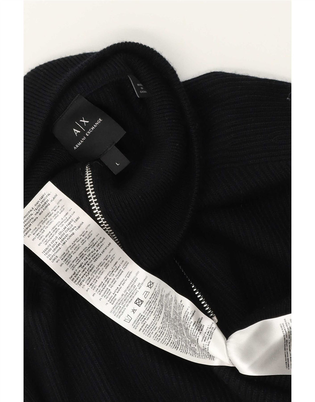 Armani Exchange Maglione da uomo con zip e collo grande in cotone nero