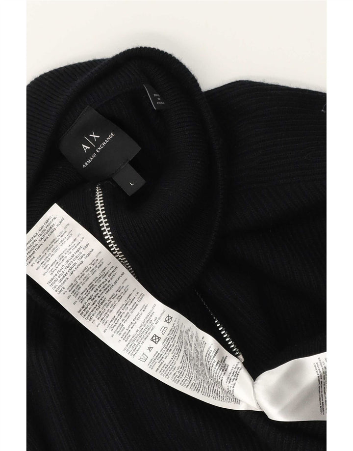 Armani Exchange Maglione da uomo con zip e collo grande in cotone nero