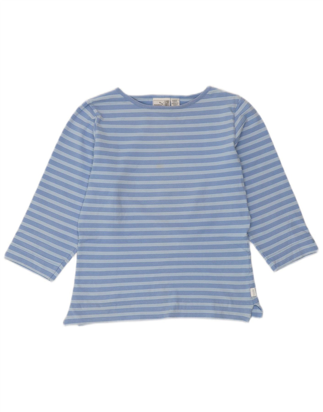 Top corto da donna PUMA manica 3/4 UK 14 cotone a righe blu medio