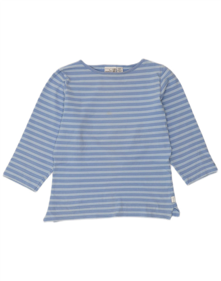 Top corto da donna PUMA manica 3/4 UK 14 cotone a righe blu medio