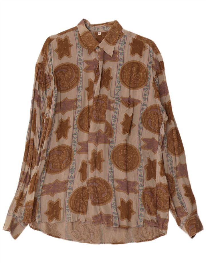 Camicia vintage da uomo con motivo astratto in viscosa marrone medio