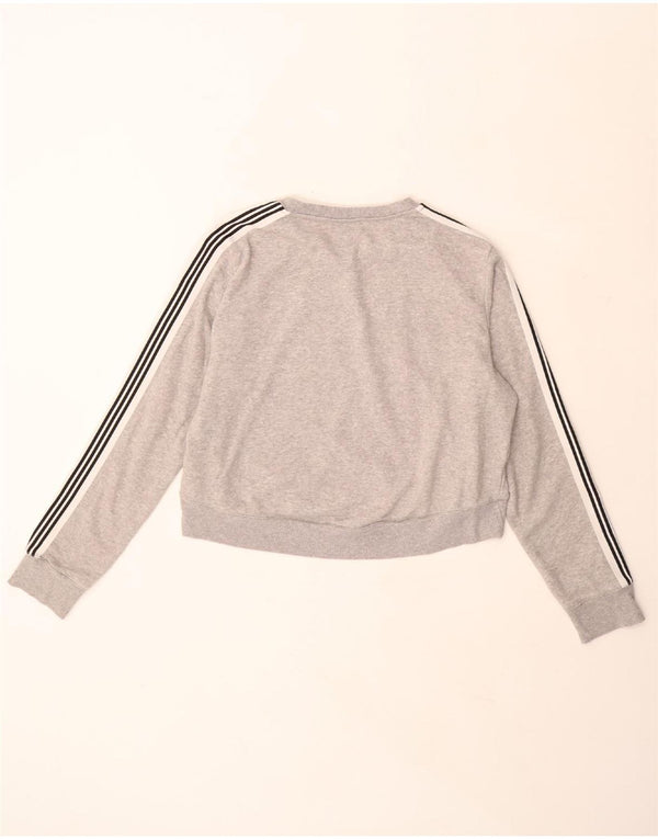ADIDAS Womens Crop Sweatshirt Jumper UK 12/14 Medium Grey Flecked Cotton