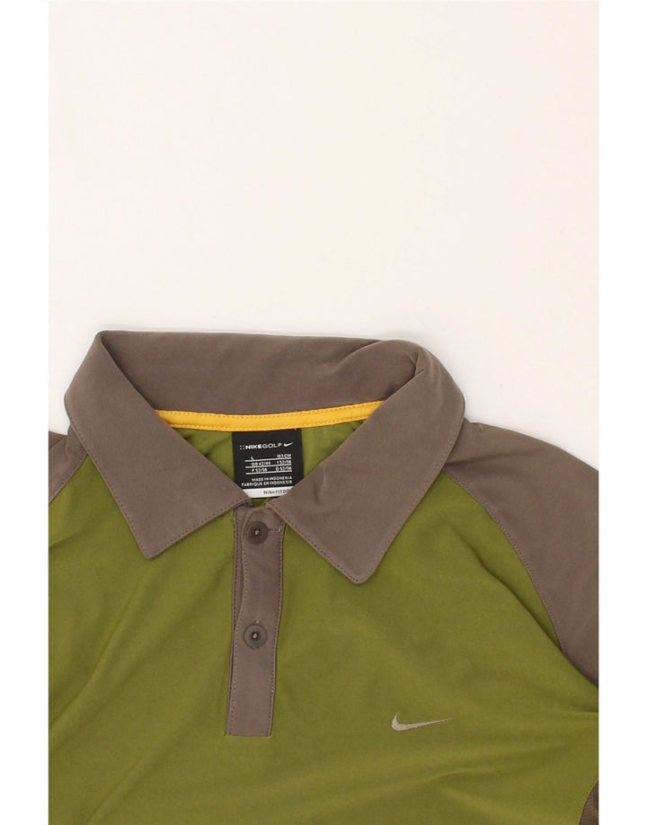 Polo NIKE da uomo UK 42/44 Large Verde Colourblock Poliestere