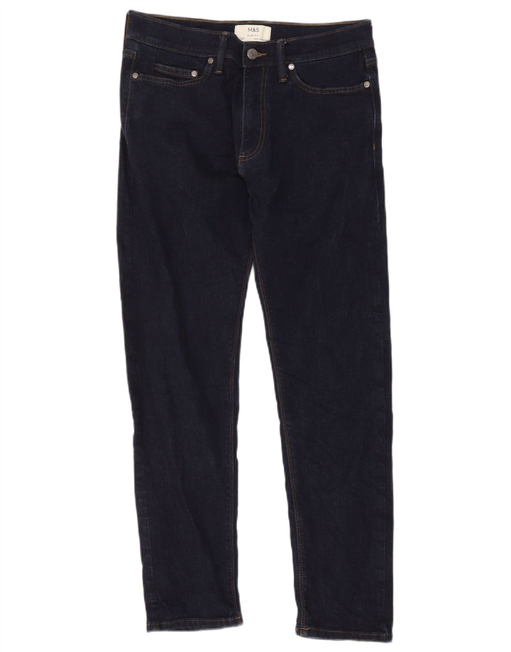 Jeans slim da uomo Marks & Spencer W30 L31 cotone blu navy
