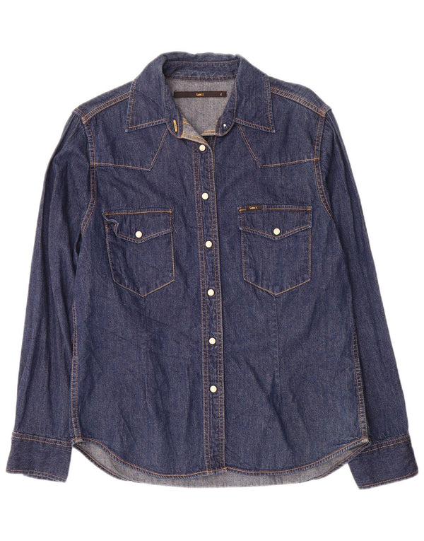 Camicia in denim vestibilità regolare a maniche lunghe da donna Lee UK 18 XL Cotone blu navy