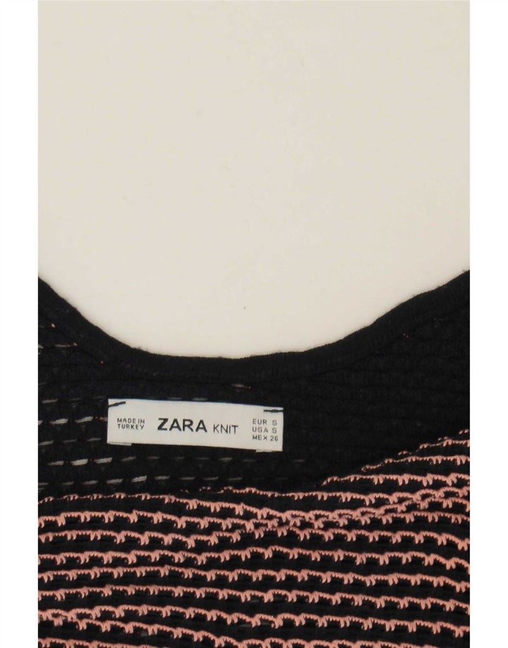 Canotta corta da donna Zara UK 10 piccola a righe blu navy