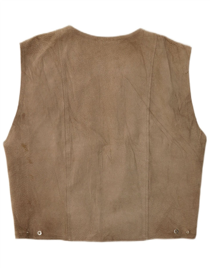 Gilet vintage da uomo in pelle scamosciata beige medio