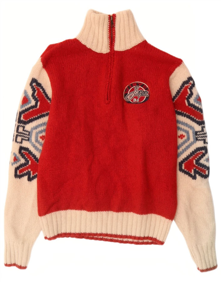 Marlboro Classics Maglione da uomo con zip e collo piccolo in lana Fair Isle rossa