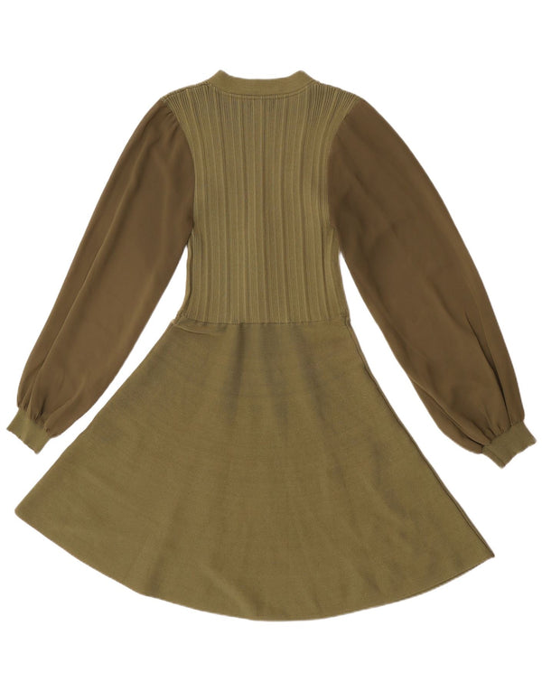 Karen Millen Womens Long Sleeve Jumper Dress UK 12 Medium Khaki