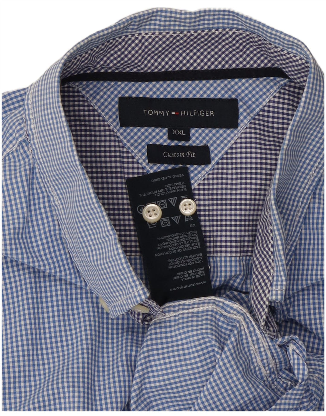TOMMY HILFIGER Camicia a maniche corte personalizzata da uomo 2XL cotone a quadretti blu