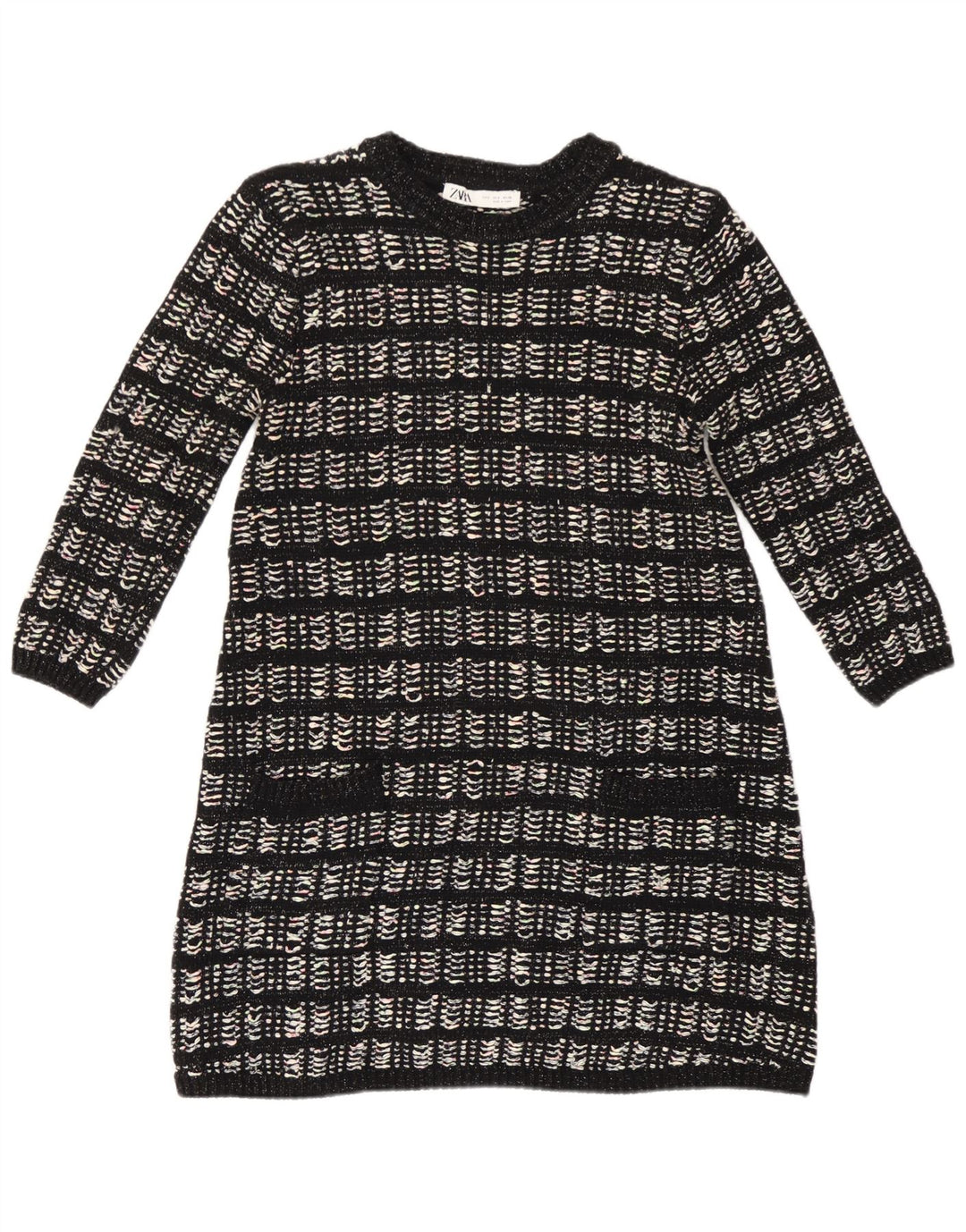 Abito maglione Zara da donna con maniche a 3/4 UK 10 piccolo poliestere a quadri nero