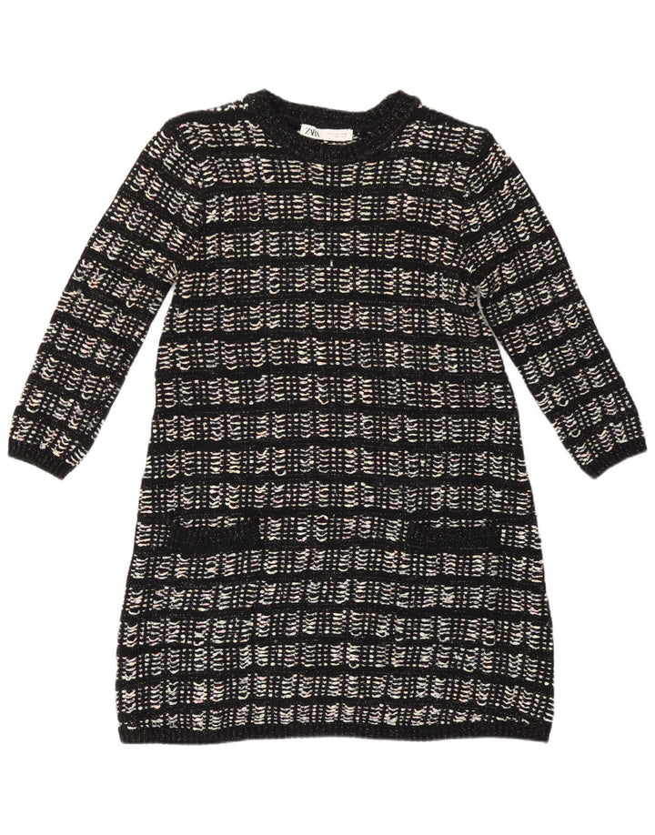 Abito maglione Zara da donna con maniche a 3/4 UK 10 piccolo poliestere a quadri nero