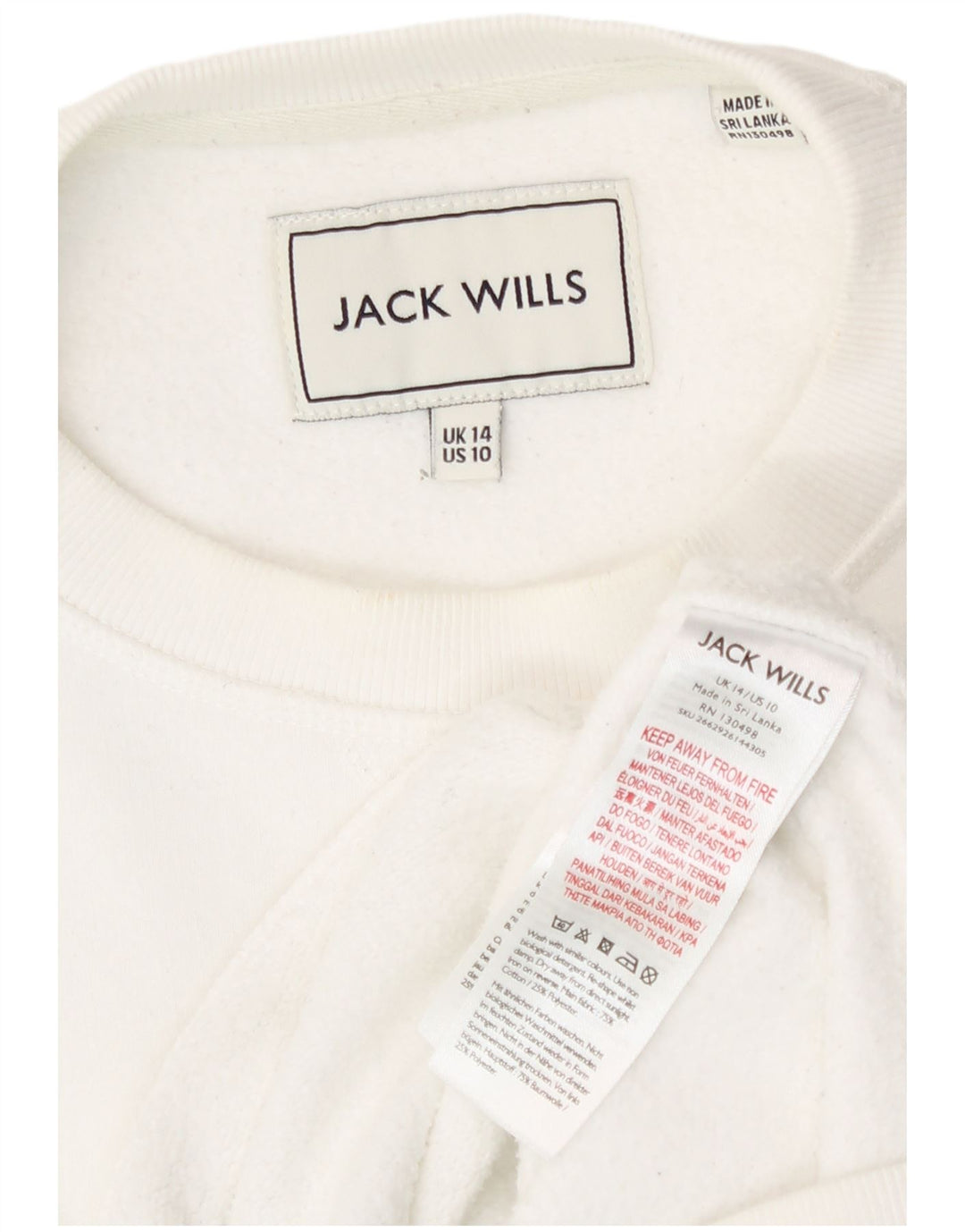 Felpa da donna Jack Wills UK 14 grande cotone bianco