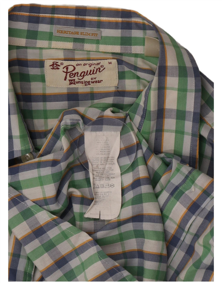 Penguin Camicia da uomo Heritage slim fit in cotone a quadri verde medio