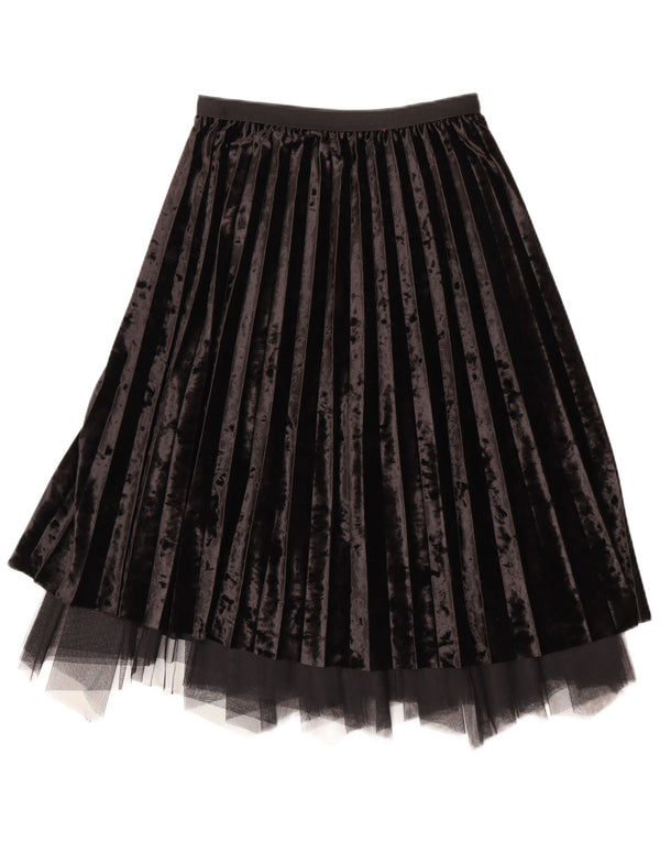 Gonna a pieghe vintage in velluto da donna W28 media nera