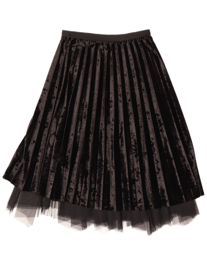 Gonna a pieghe vintage in velluto da donna W28 media nera