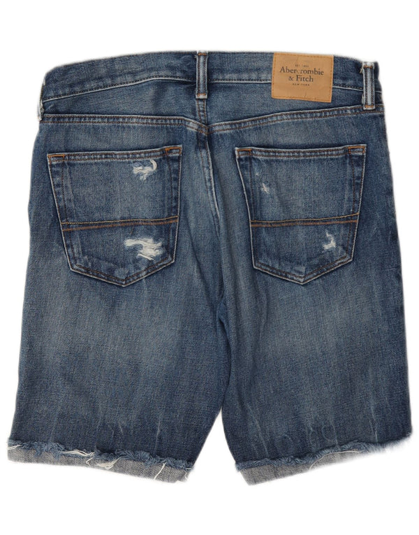Pantaloncini di jeans invecchiati da uomo Abercrombie & Fitch W32 di grandi dimensioni in cotone blu