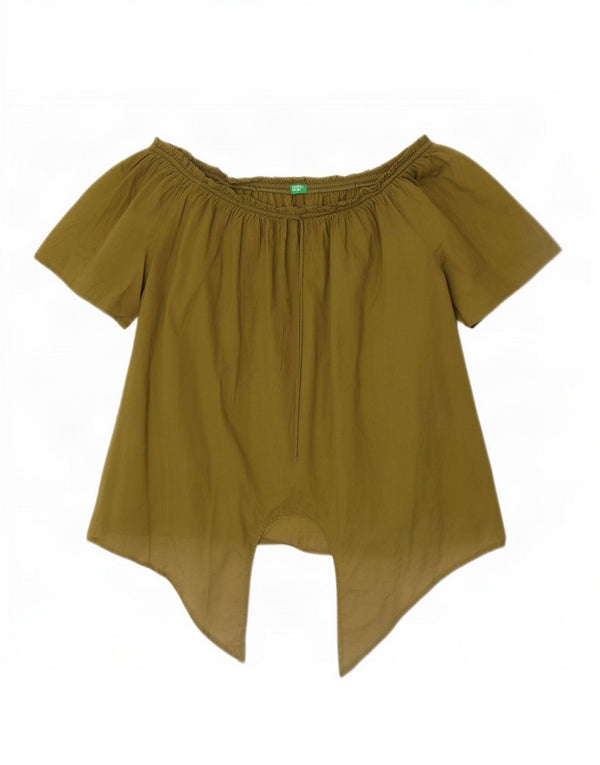 Top Benetton da donna con spalle scoperte e allacciatura sul davanti UK 14 medio cachi
