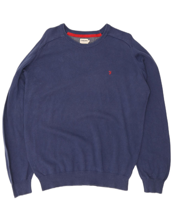 Maglione classico da uomo Farah con scollo a barca XL in cotone blu navy