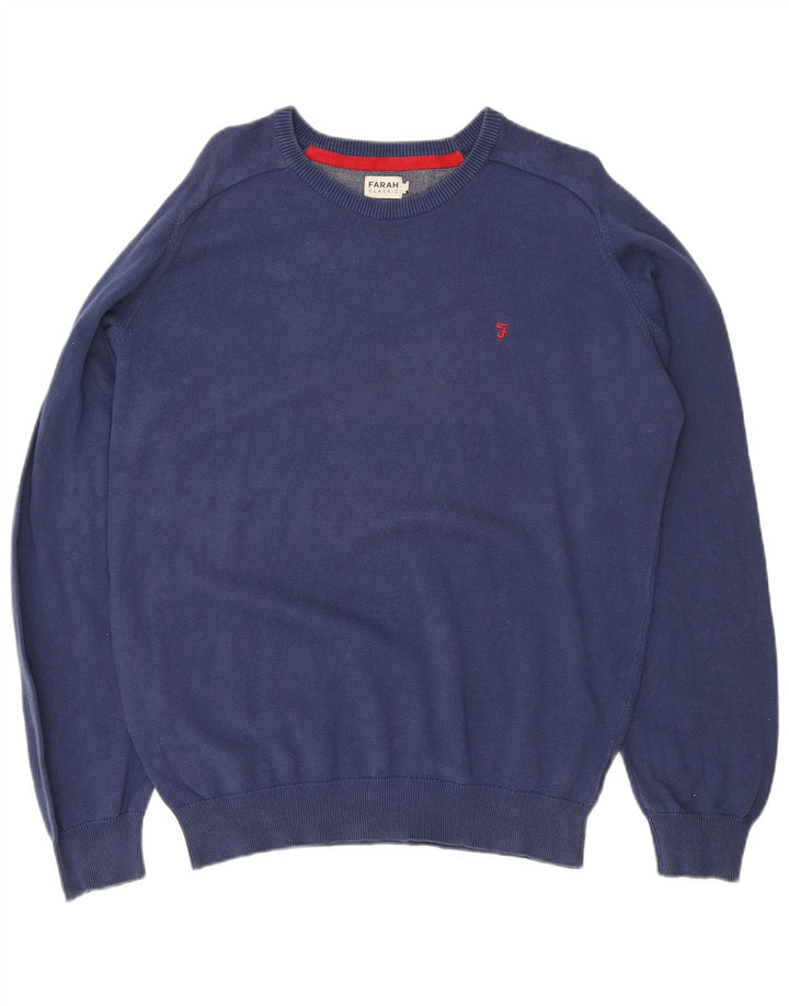 Maglione classico da uomo Farah con scollo a barca XL in cotone blu navy
