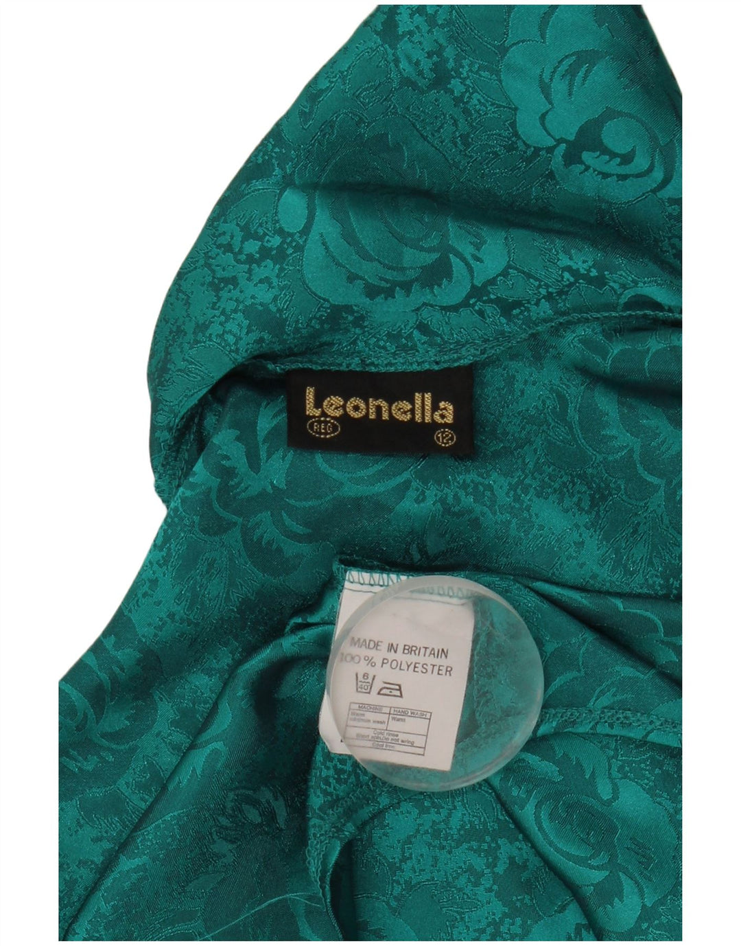 Camicetta da donna vintage con cravatta sul davanti UK 12 Poliestere floreale verde medio