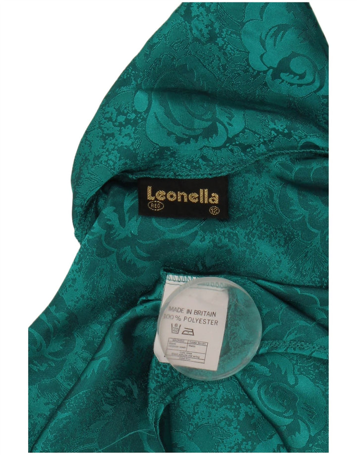 Camicetta da donna vintage con cravatta sul davanti UK 12 Poliestere floreale verde medio