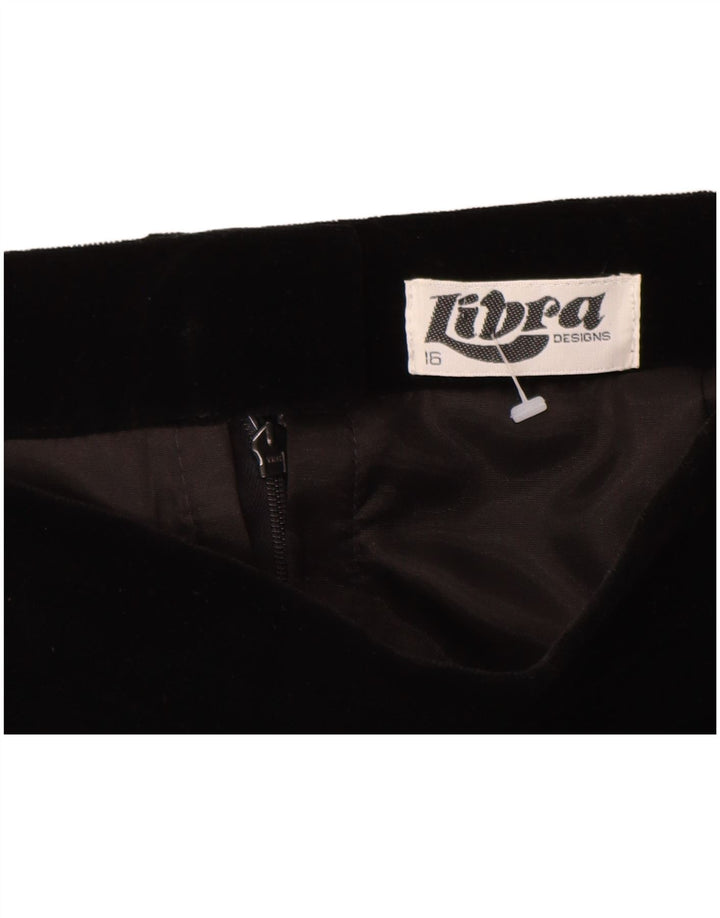 LIBRA Gonna a tubino in velluto a vita alta da donna UK 16 Grande W28 Cotone nero