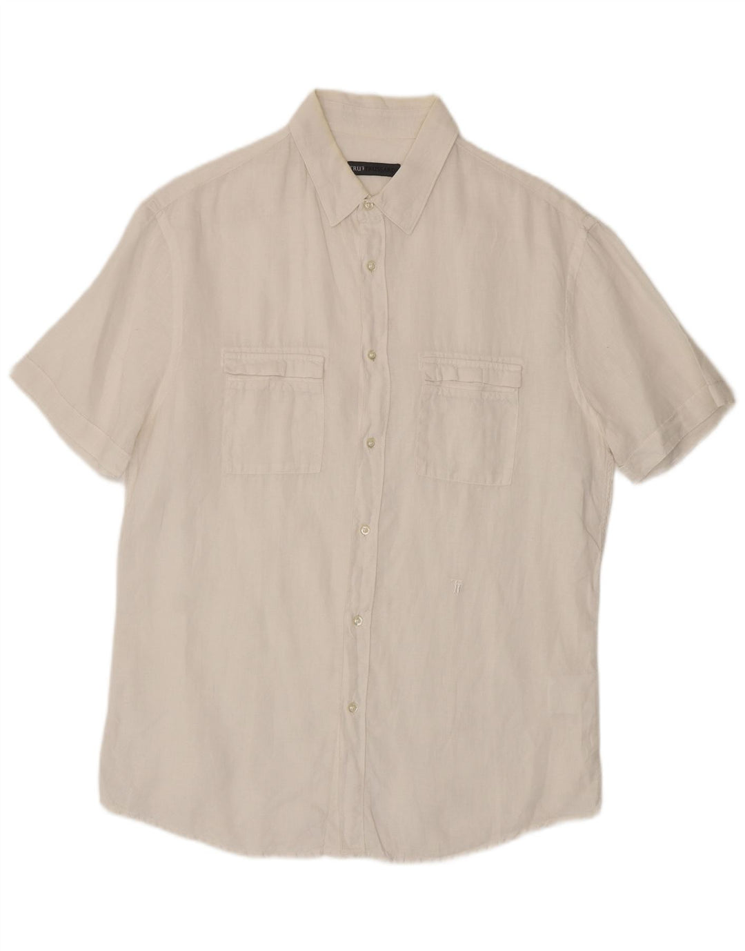 Camicia Trussardi Uomo Manica Corta Taglia 41 Large Lino Bianco