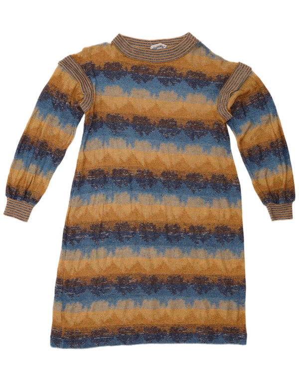 Abito maglione vintage da donna UK 12 a righe beige medio