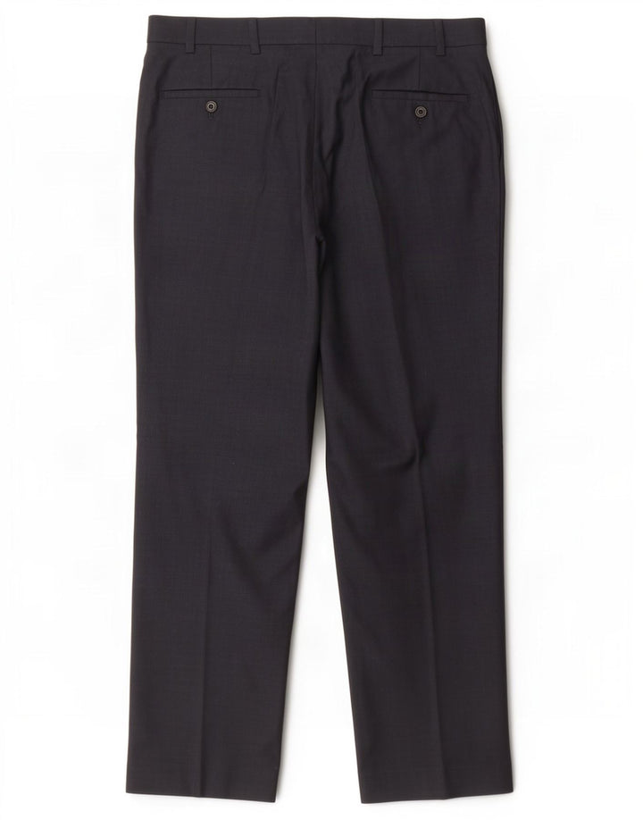 Pantaloni da abito dritti da uomo Marks & Spencer W38 L31 lana blu navy