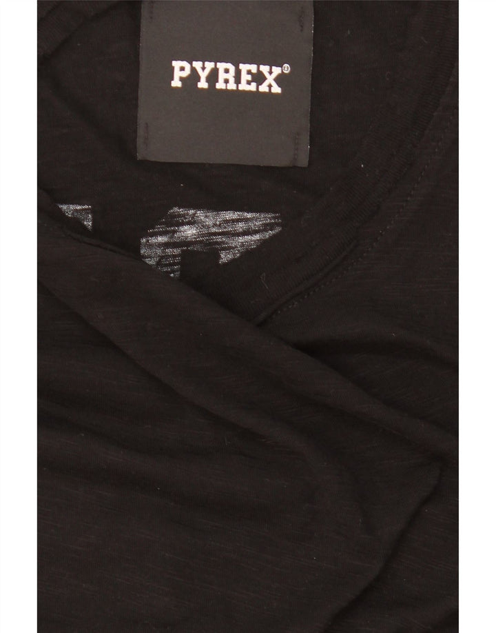 Pyrex Top grafico da donna manica 3/4 UK 16 grande nero
