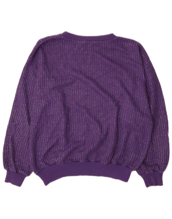 Maglione vintage da donna con scollo a barca UK 14 a righe viola medio