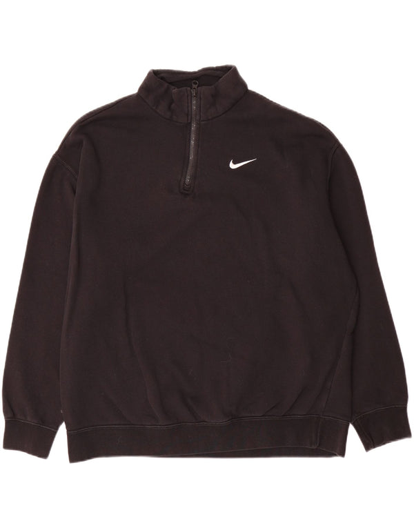 NIKE Felpa da uomo con vestibilità ampia e collo con zip, maglione piccolo in cotone nero
