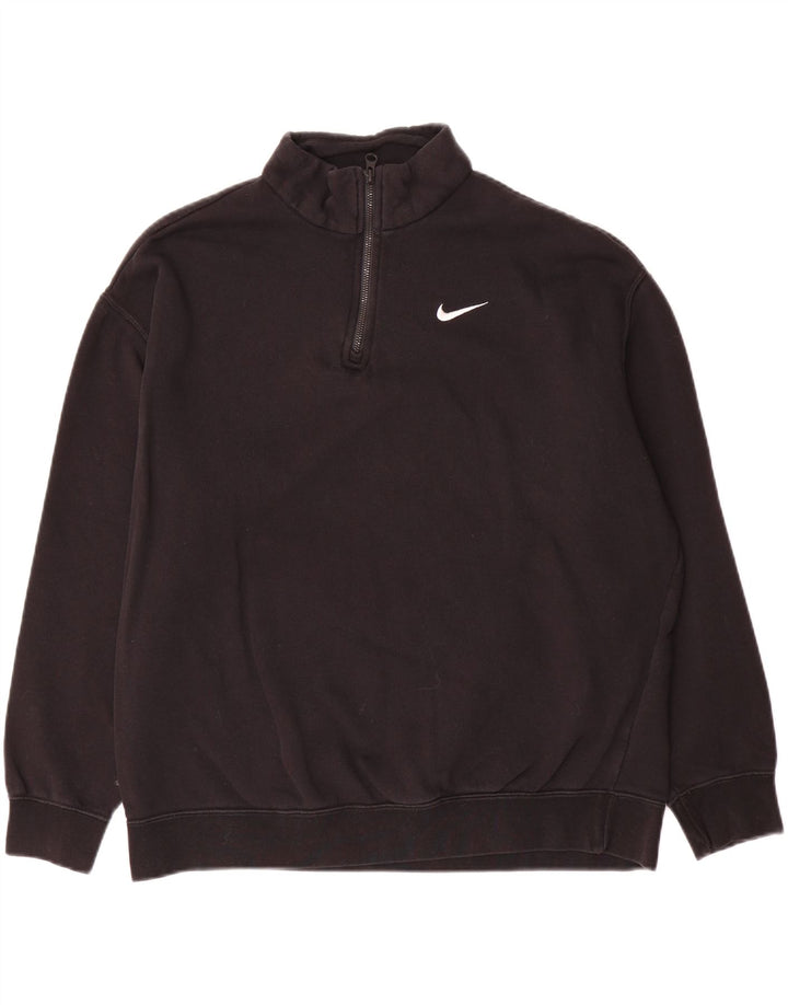 NIKE Felpa da uomo con vestibilità ampia e collo con zip, maglione piccolo in cotone nero