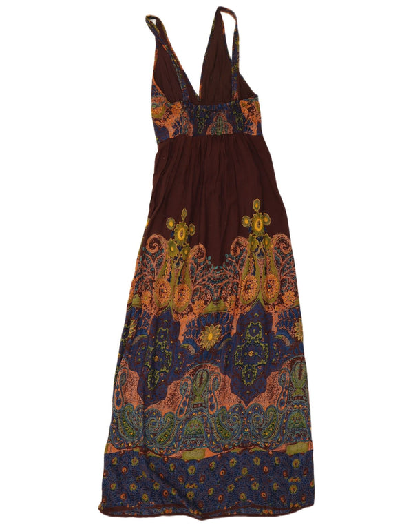 Abito lungo senza maniche da donna Angie UK 12 Rayon Paisley marrone medio