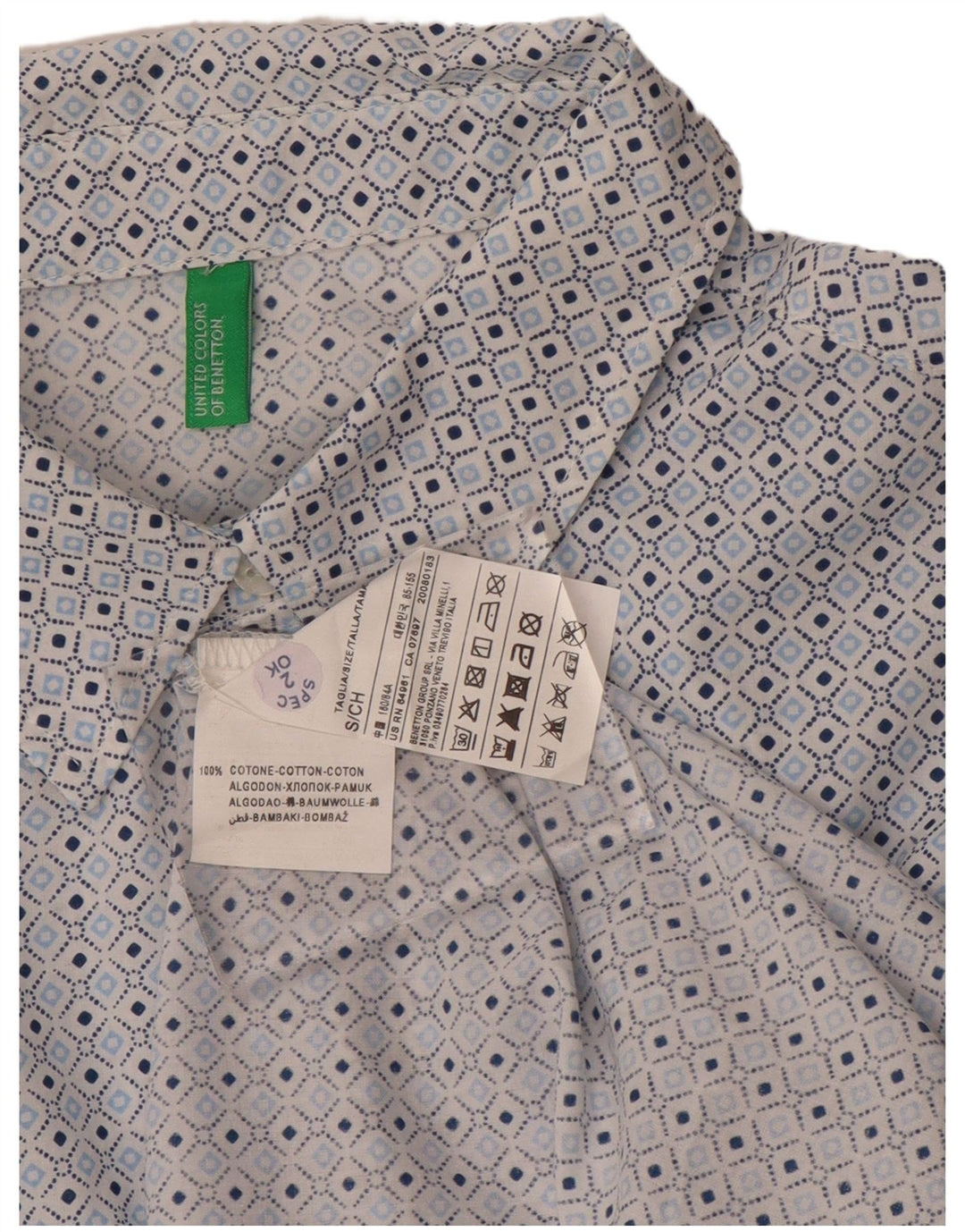 Camicia Benetton Donna Small Blu Geometrica Cotone